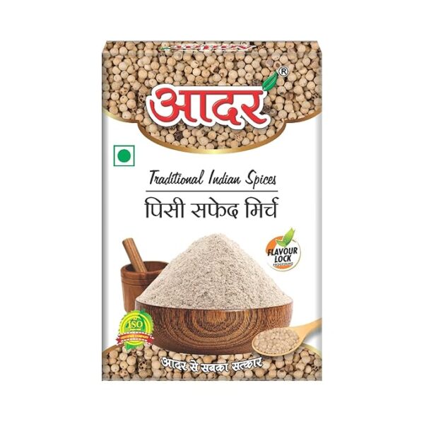 Aadar Spices White Pepper Powder 50gm - Delicious & Aromatic, No Added Preservatives