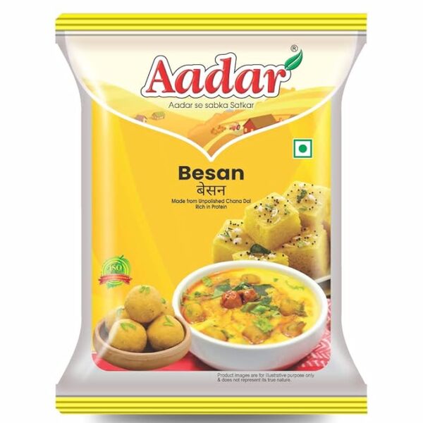 Aadar Spices Fresh Besan Flour, Chana Dal Atta for Making Dhokla, Chila, Pakora, Mysore Pak, Besan Ladoo, Pithla, No Added Preservatives, Rich in Protein & Fibre [Pack of 1, 500 Gms]
